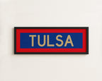 Framed Tulsa Red Blue and Gold Bus Scroll