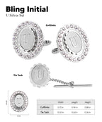 Vittorio Vico Bling Initial Cufflinks & Tie Tack Set in Gift Box