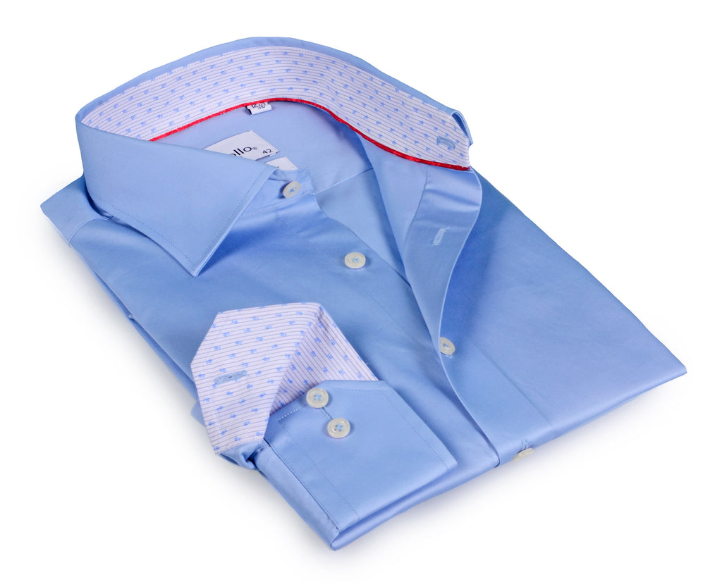 Blue Long Sleeve Shirt with contract trimming // Dual cuffs// contemporary fit- Final Sale