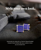 Vittorio Vico Men's Large  Square Studded Colored Crystal Cufflinks: CL76XX Series