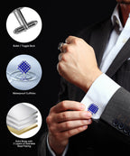 Vittorio Vico Men's Large  Square Studded Colored Crystal Cufflinks: CL76XX Series
