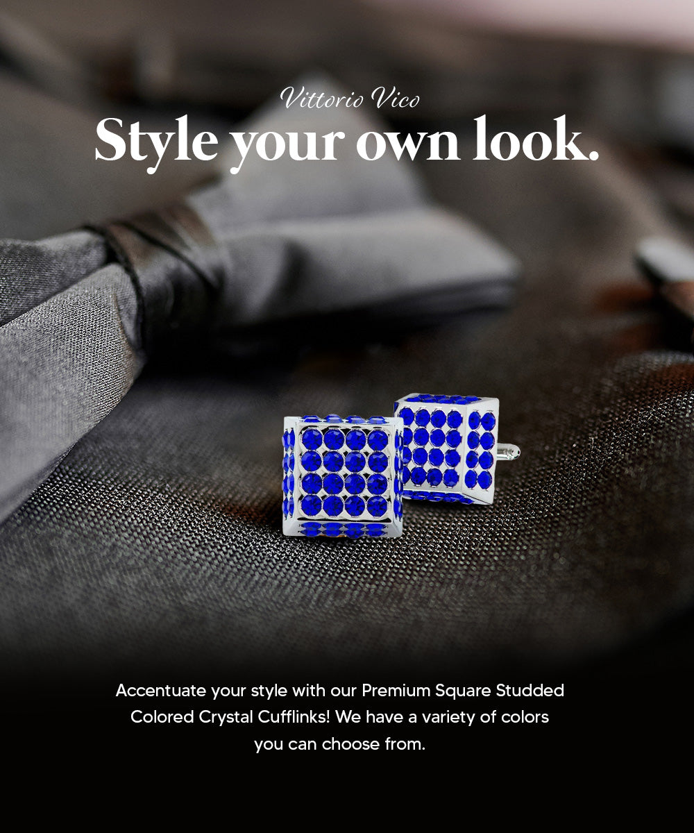 Vittorio Vico Men's Large  Square Studded Colored Crystal Cufflinks: CL76XX Series