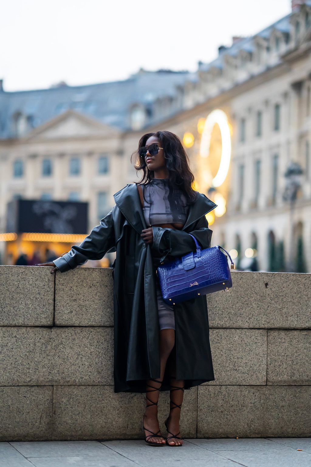 SSW - Convertible Executive Leather Bag in Crocodile Print Violet Blue
