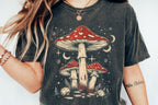 Boho Retro Hippie Mushrooms Natural Unisex Bamboo/Cotton Graphic T-Shirt