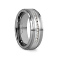 BOND Flat Brushed Silver Inlaid Titanium Men's Wedding Band With 9 Channel Set White Diamonds - 8mm