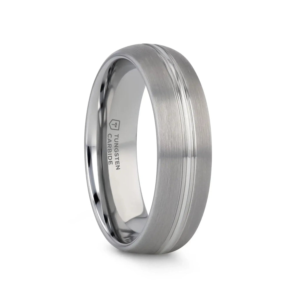 BOSS Tungsten Carbide Ring with Domed Center Groove and Brush Finish - 6mm & 8mm