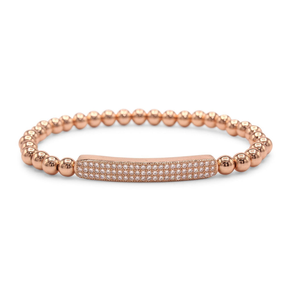 Brass Cubic Zirconia Pave Bar Charm Bracelet Women