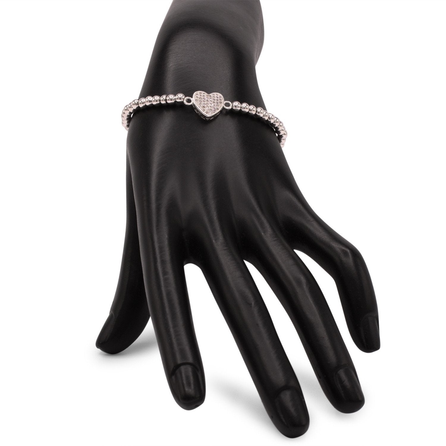 Brass Cubic Zirconia Heart Charm Bracelet Women
