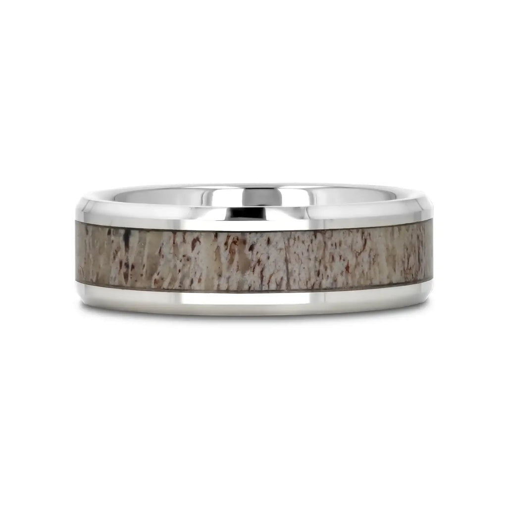 BUCK Polished Beveled Tungsten Carbide Men's Wedding Band with Ombre Deer Antler Inlay - 6mm & 8mm