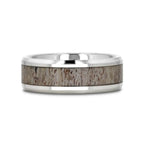 BUCK Polished Beveled Tungsten Carbide Men's Wedding Band with Ombre Deer Antler Inlay - 6mm & 8mm