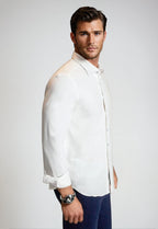 Single Shot Button Front Long Sleeve Shirt - White