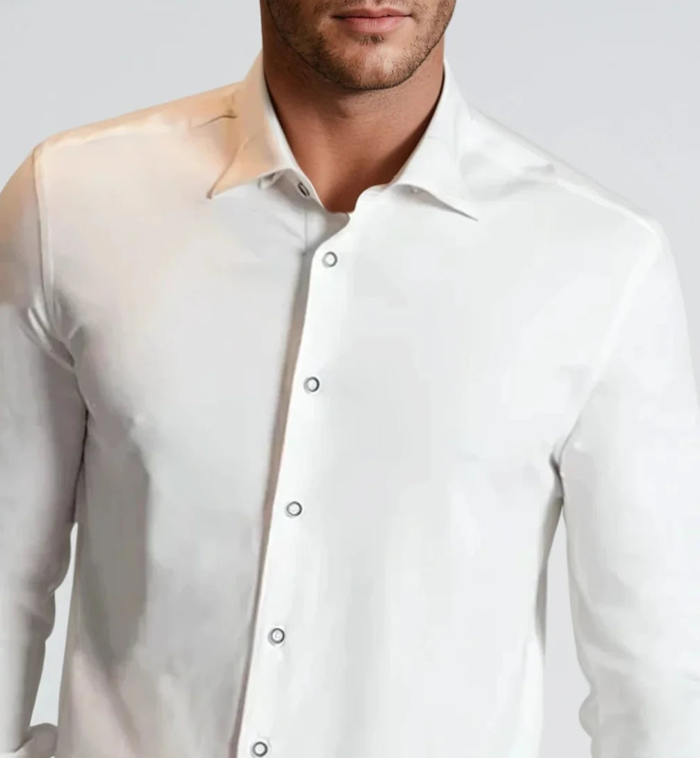 Single Shot Button Front Long Sleeve Shirt - White