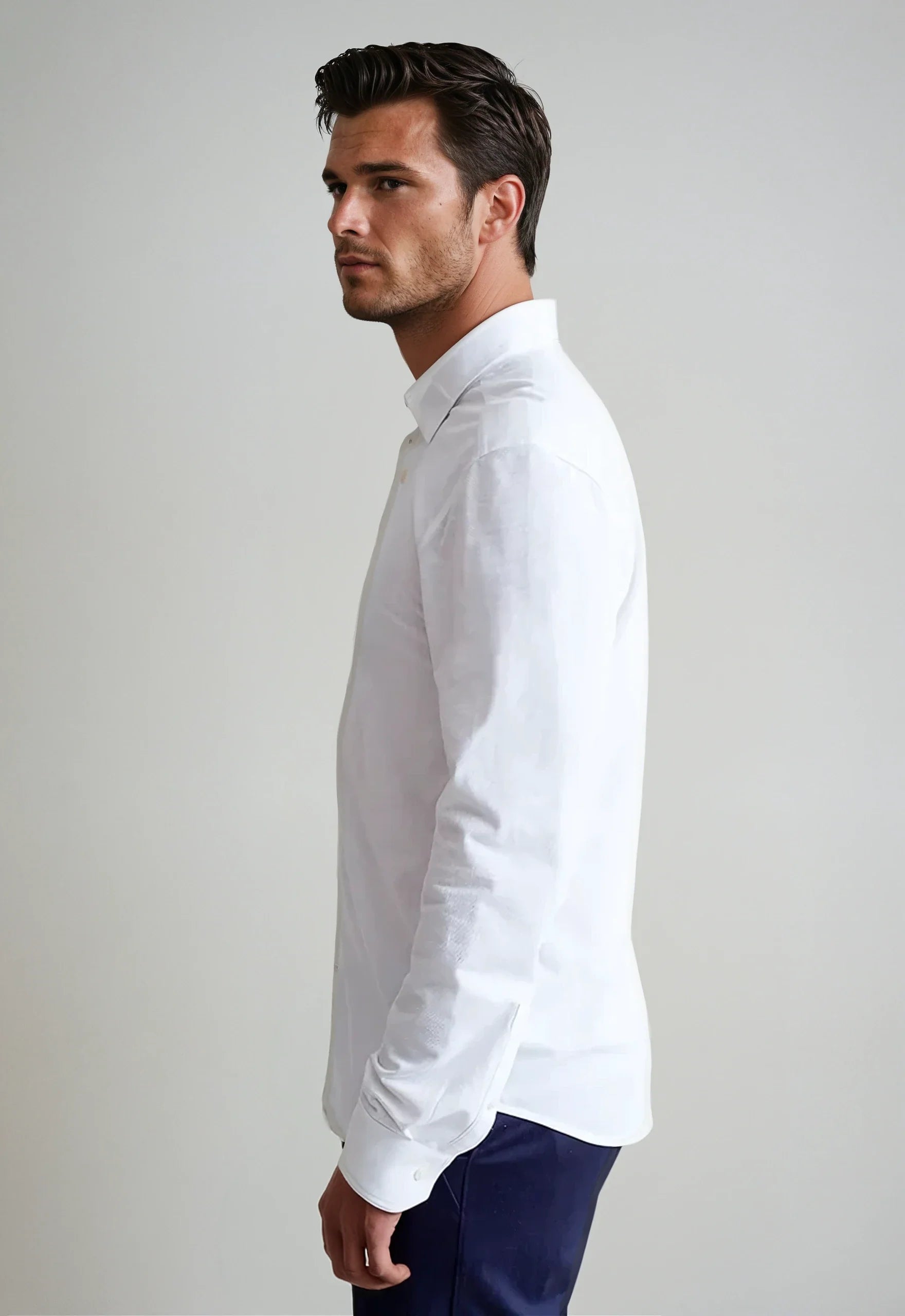 Classic White Long Sleeve Button Down Tech Shirt