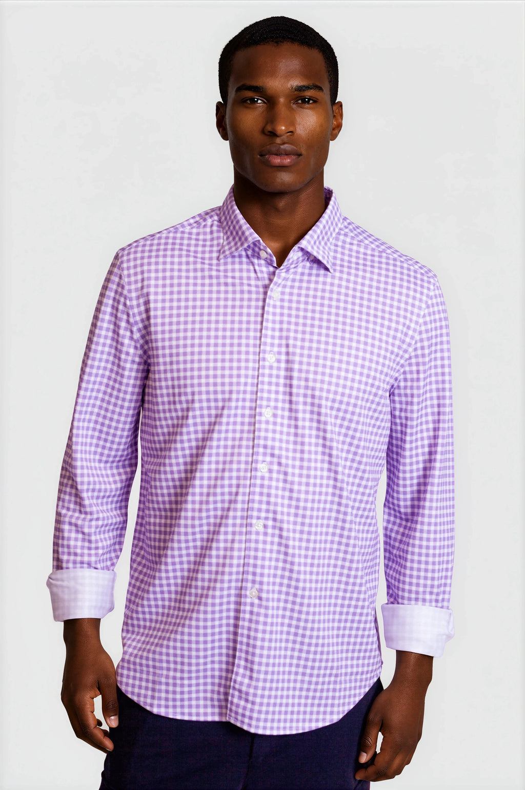 Mauro Long Sleeve Check Tech Shirt - Lavender