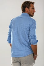 Swiss Check Long Sleeve Tech Shirt - Blue