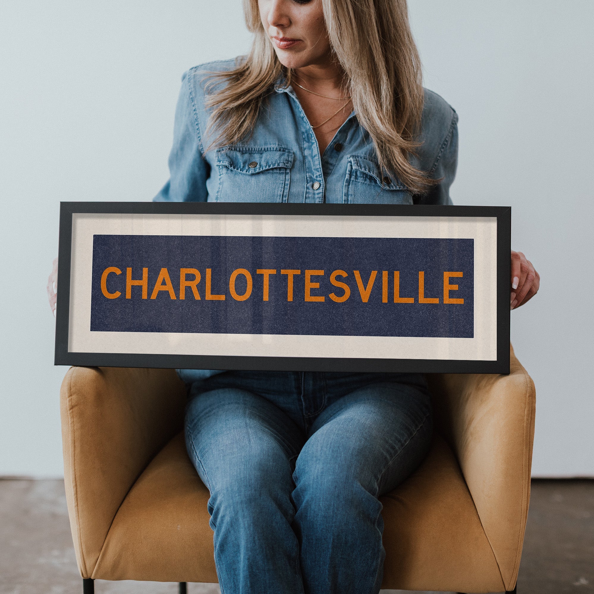 Framed Charlottesville Blue Bus Scroll