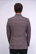 Slim-Fit Checked Burgundy Men Blazer - Wessi