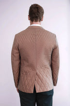 3 Pockets 2 Button Quilted Coat Jacket Tan Short Coat-Wessi