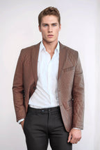 3 Pockets 2 Button Quilted Coat Jacket Tan Short Coat-Wessi