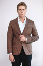 3 Pockets 2 Button Quilted Coat Jacket Tan Short Coat-Wessi