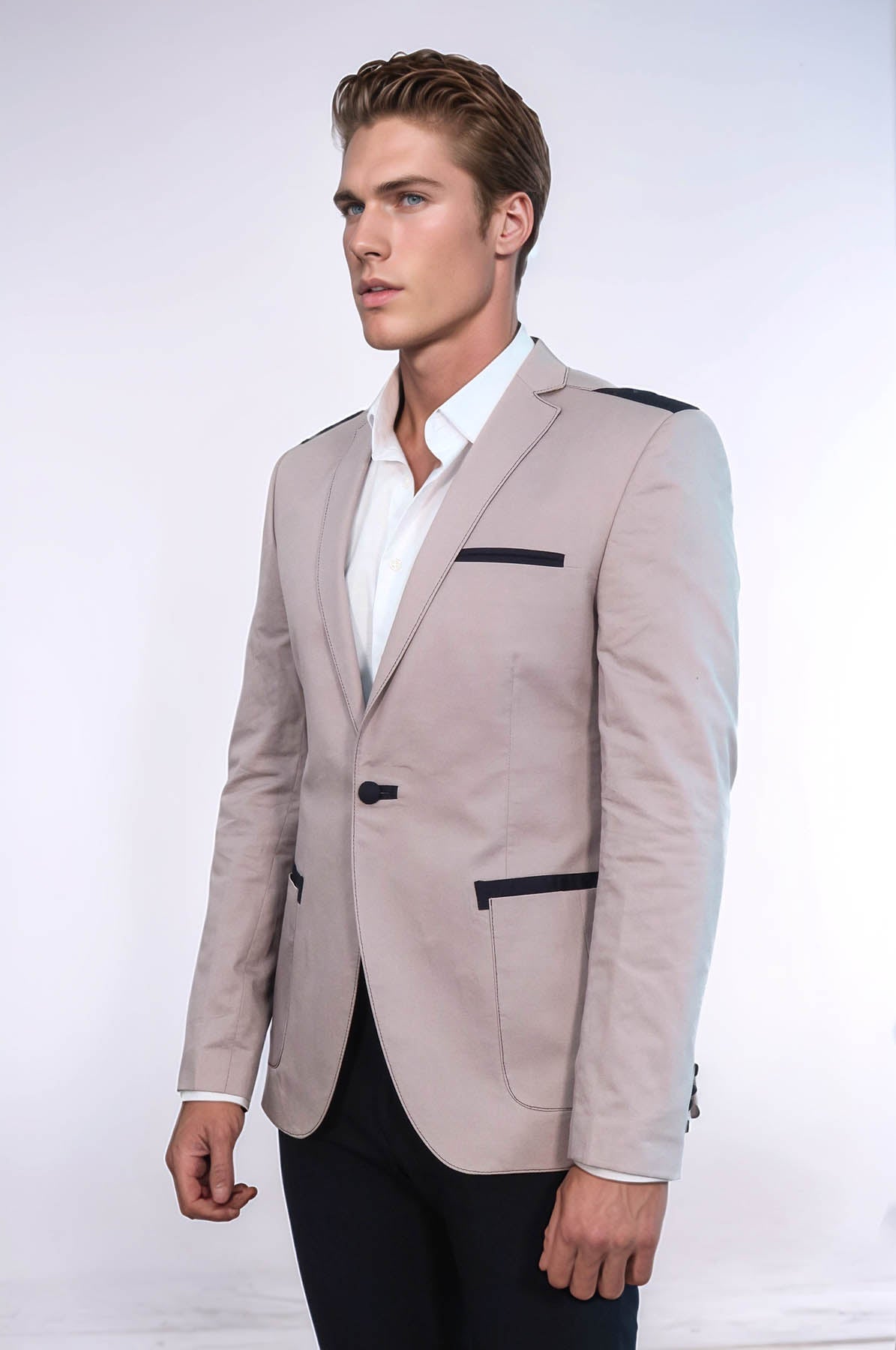 3 pocket Single Button Cotton Shoulder Stitched Light pink Jacket-Wessi