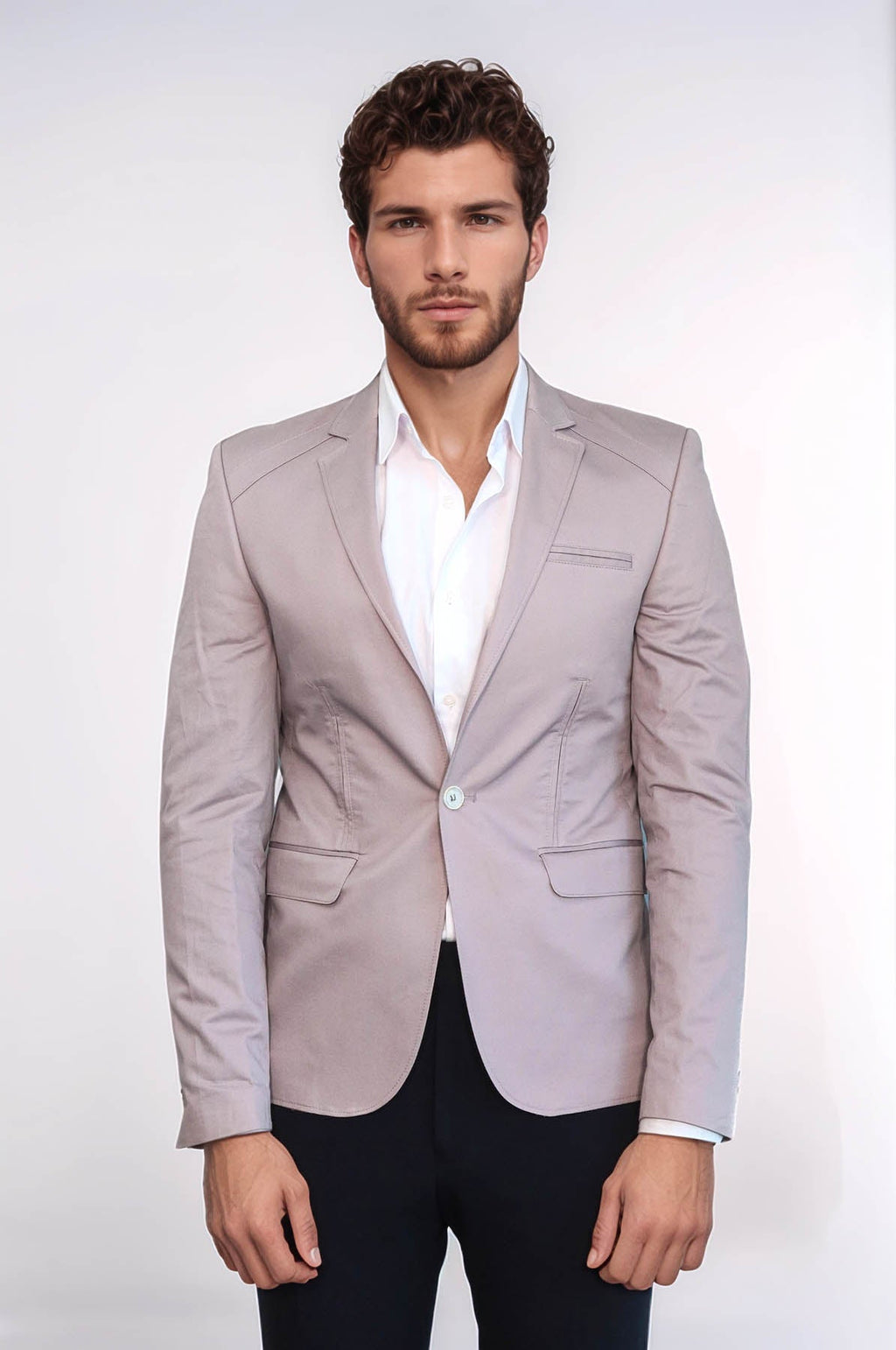 3 pocket Single Button Cotton Beige Jacket-Wessi