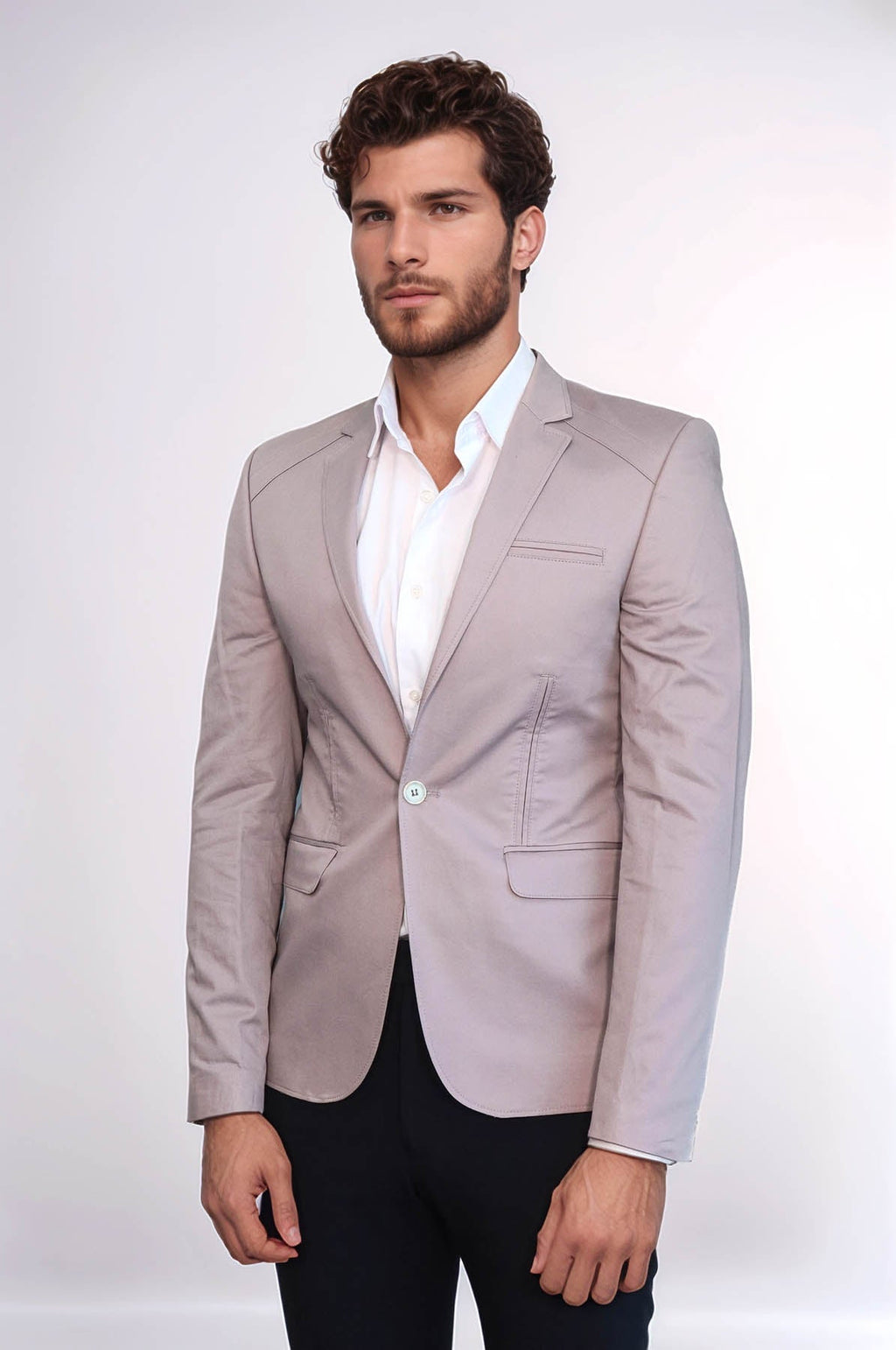 3 pocket Single Button Cotton Beige Jacket-Wessi