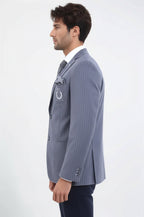 Striped Single Slit Crested Bag Pocket Grey Jacket-Wessi