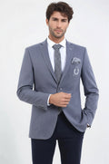Striped Single Slit Crested Bag Pocket Grey Jacket-Wessi
