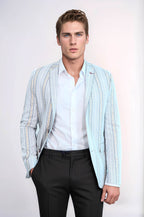 Slim Fit Striped Blue Men Blazer - Wessi