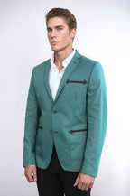 Double Button Mono Lapel Bag Pocket Cotton Green Jacket-Wessi