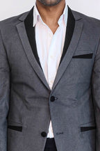 2 Buttons Pocket Piping Velvet Grey Jacket