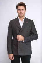 Double Breasted Slim Fit Brown Blazer - Wessi