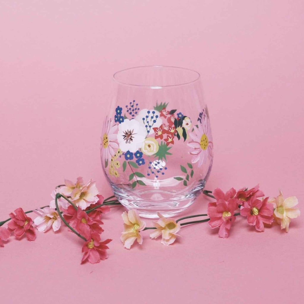 Painted Floral Stemless Wine Glasses