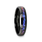 COSMIC Black Tungsten Ring with Crushed Alexandrite and Dark Blue & Purple Crushed Goldstone – 4mm to 8mm
