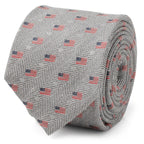 Light Gray Herringbone American Flag Men's Tie