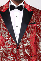 Gold Patterned Over Red Men Stage Tuxedo Blazer - Wessi