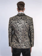 Slim Fit Gold Paisley Patterned Black Men Tuxedo Blazer - Wessi