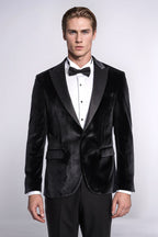 Velvet Slim Fit Black Men Tuxedo Jacket - Wessi