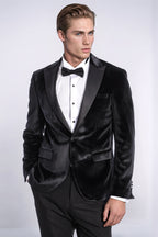 Velvet Slim Fit Black Men Tuxedo Jacket - Wessi