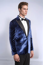 Velvet Slim Fit Blue Men Tuxedo Jacket - Wessi