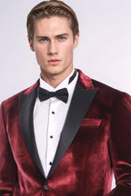 Velvet Slim Fit Burgundy Men Tuxedo Jacket - Wessi