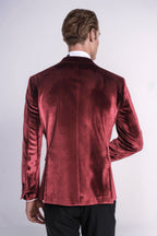 Velvet Slim Fit Burgundy Men Tuxedo Jacket - Wessi