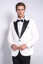 Velvet Slim Fit White Men Tuxedo Jacket - Wessi