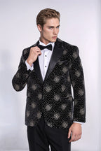 Slim Fit Dot Patterned Black Men Sparkle Jackets - Wessi