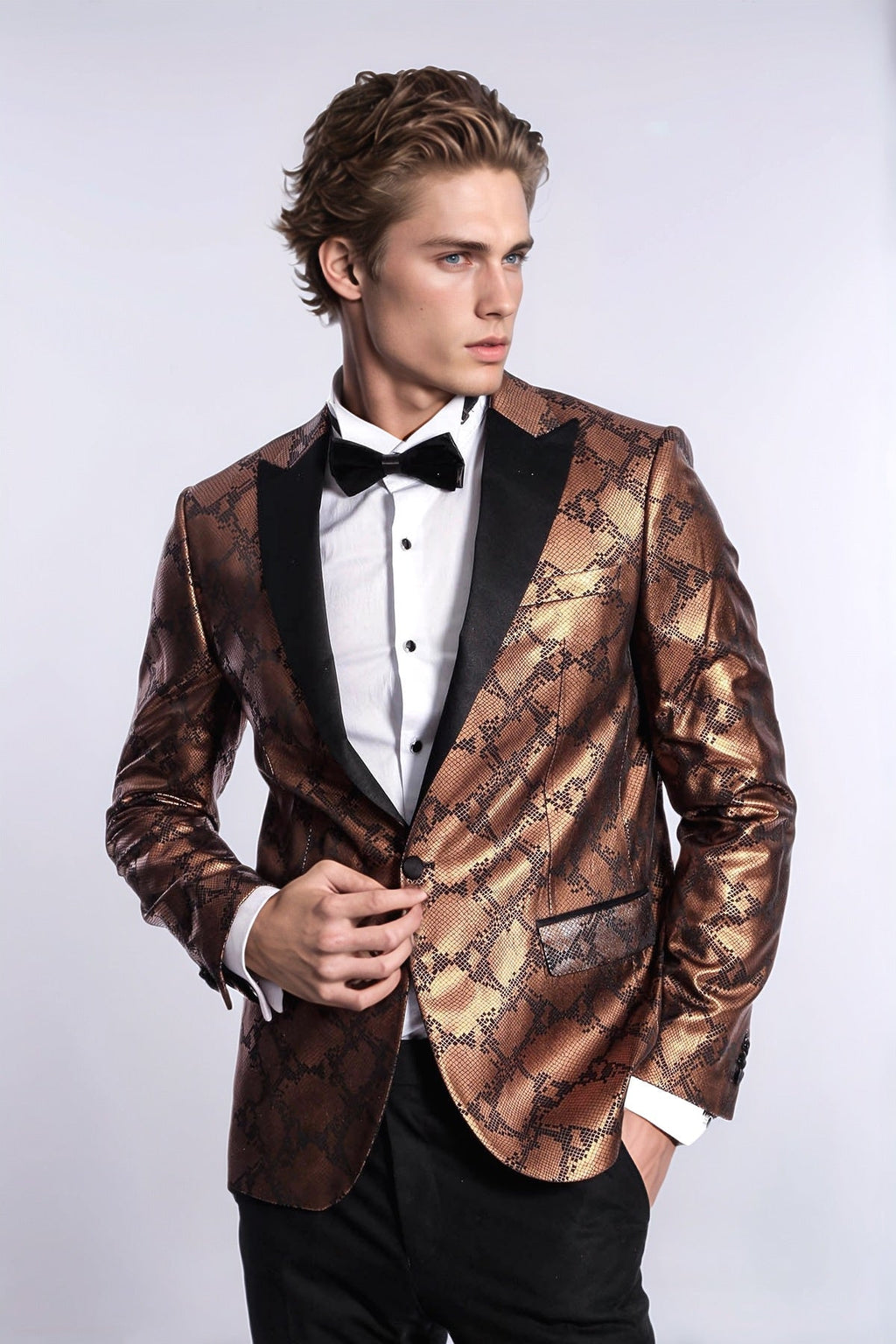 Patterned Slim Fit Brown Men Stage Tuxedo Blazer - Wessi