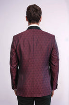 Pentagon Patterned Shawl Lapel Burgundy Men Dinner Jacket - Wessi
