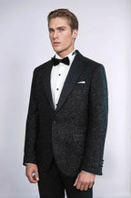 Gingham Patterned Glitter Black Men Party Blazer - Wessi