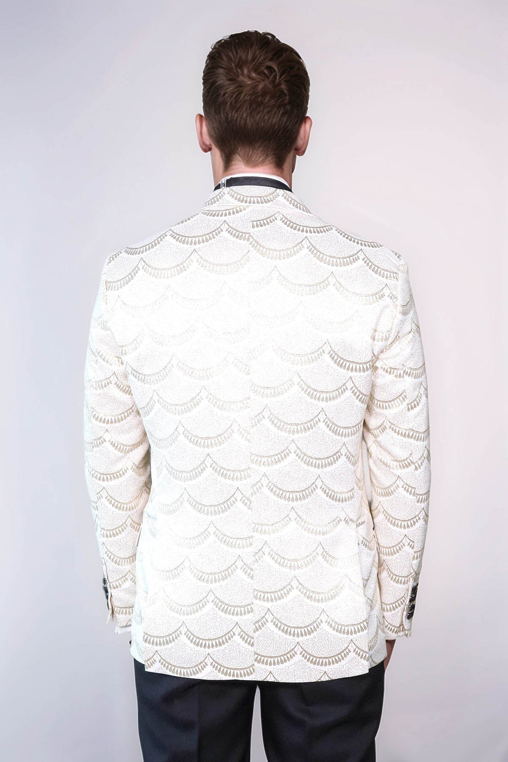 Patterned Slim Fit White Men Dinner Jacket - Wessi