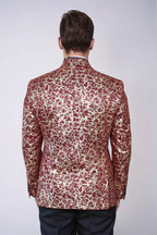 Root Pattern Peak Lapel Burgundy Men Party Blazer - Wessi